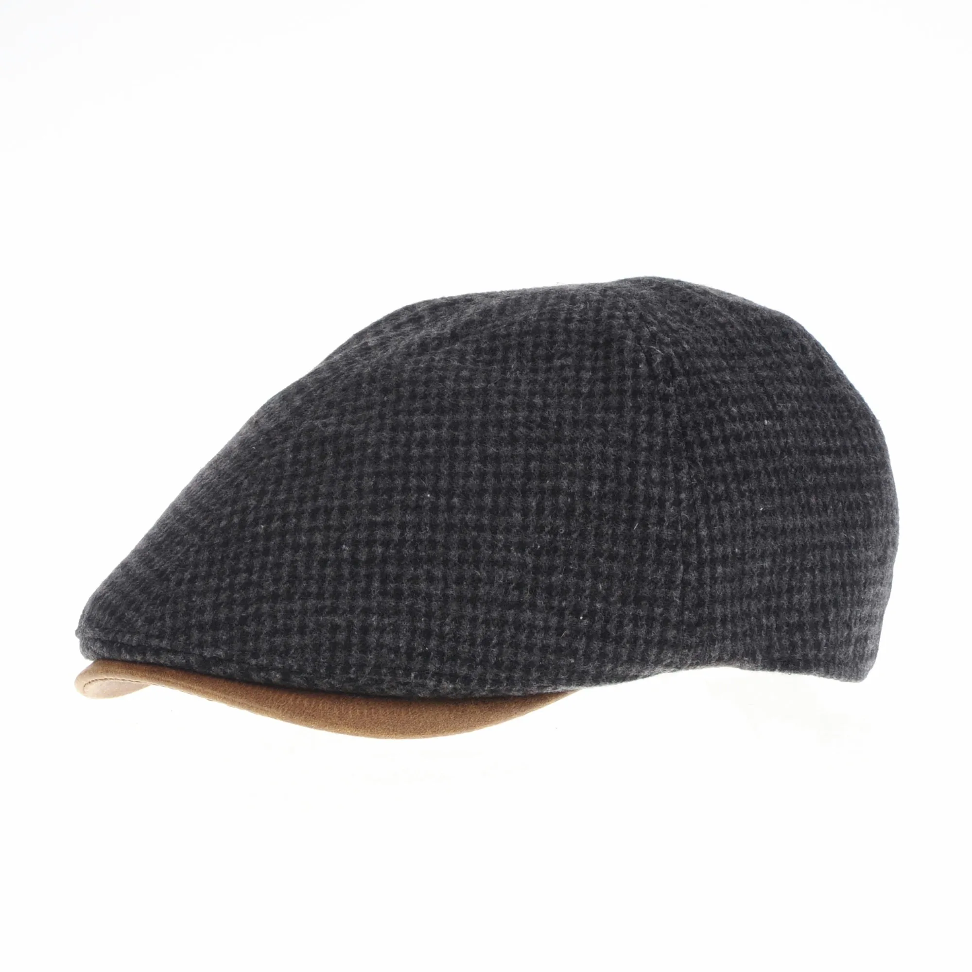 Winter Tweed Houndstooth Newsboy Hat Faux Leather Brim Flat Cap SL3019