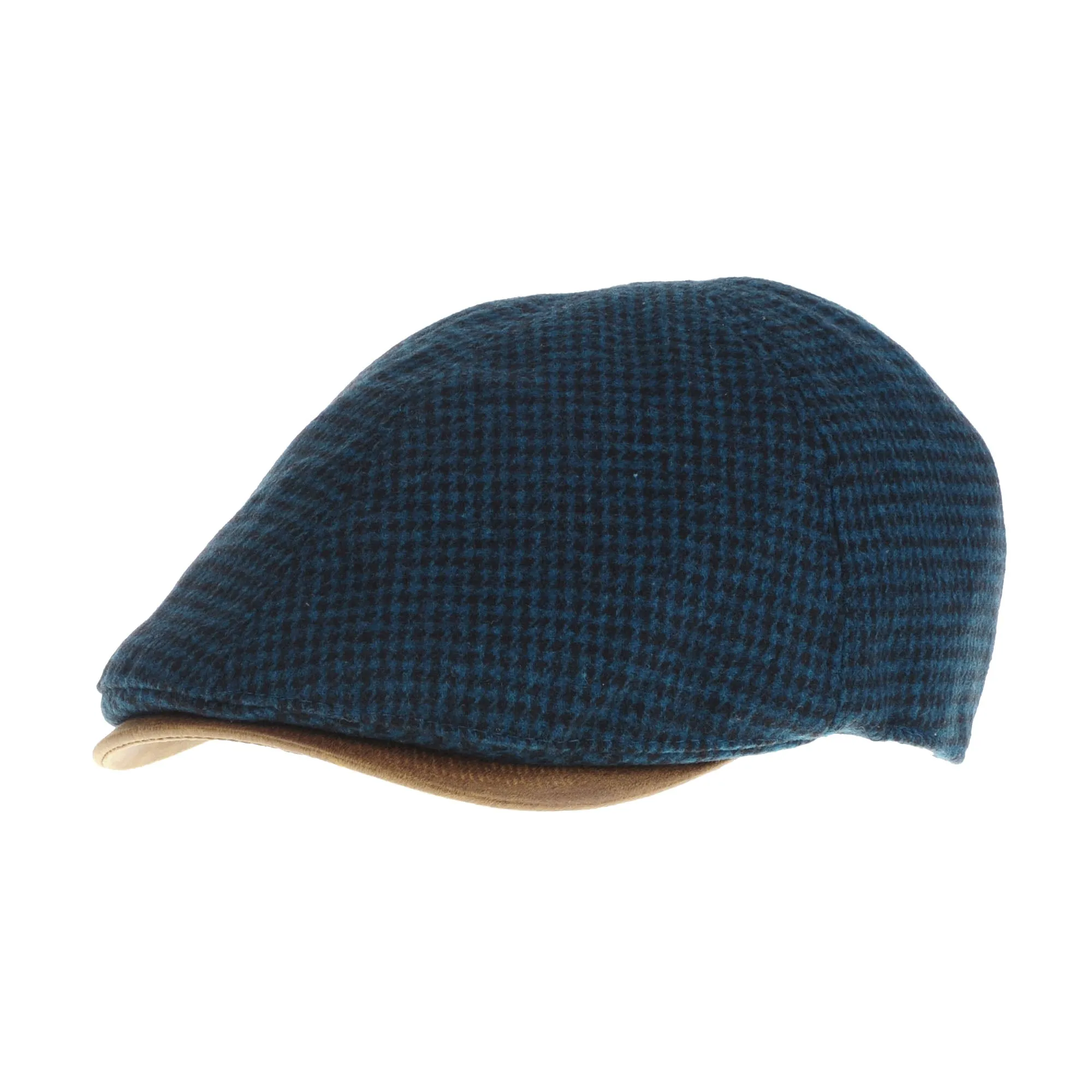 Winter Tweed Houndstooth Newsboy Hat Faux Leather Brim Flat Cap SL3019