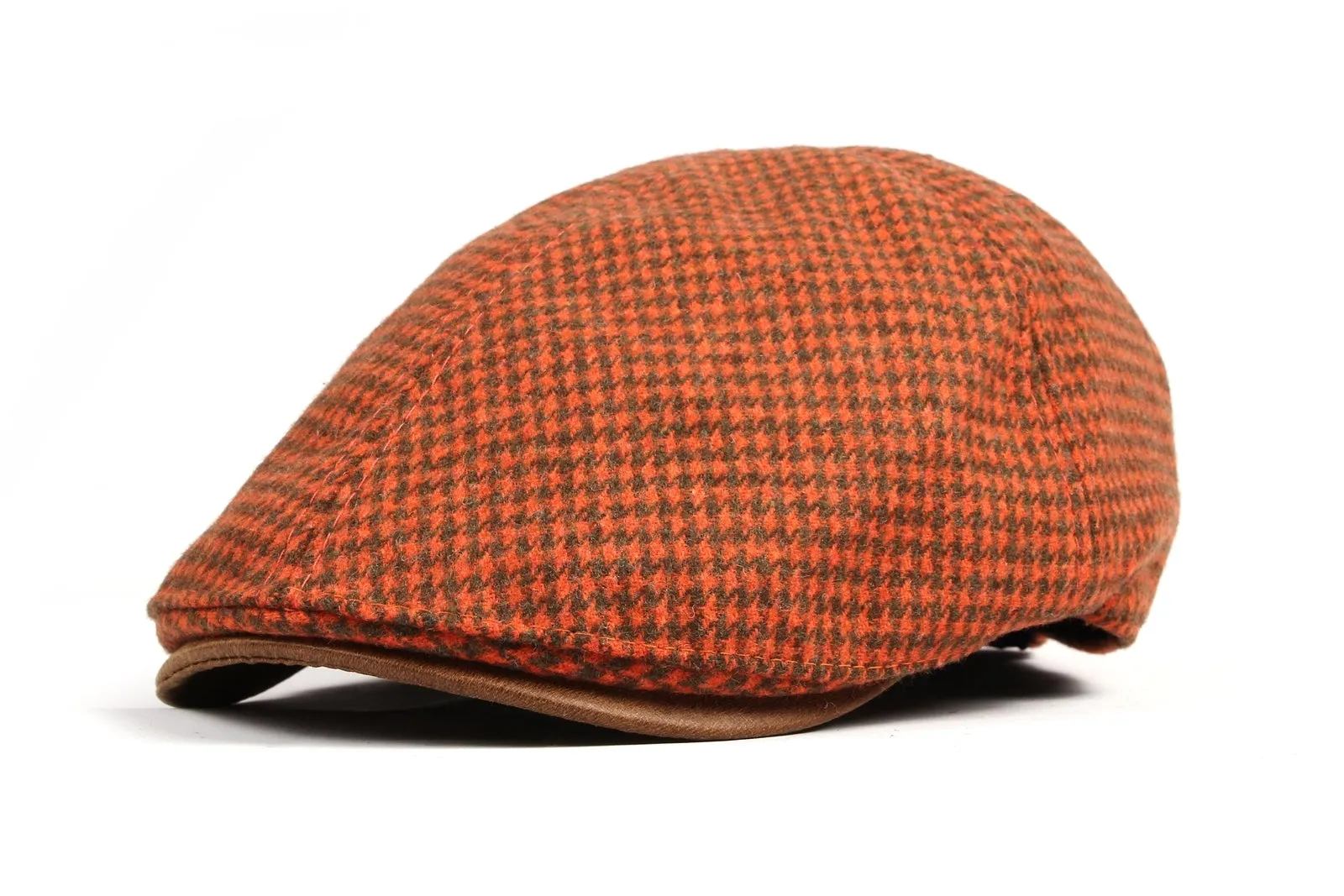 Winter Tweed Houndstooth Newsboy Hat Faux Leather Brim Flat Cap SL3019