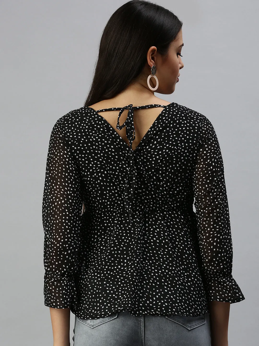 Women Black Printed Peplum Top