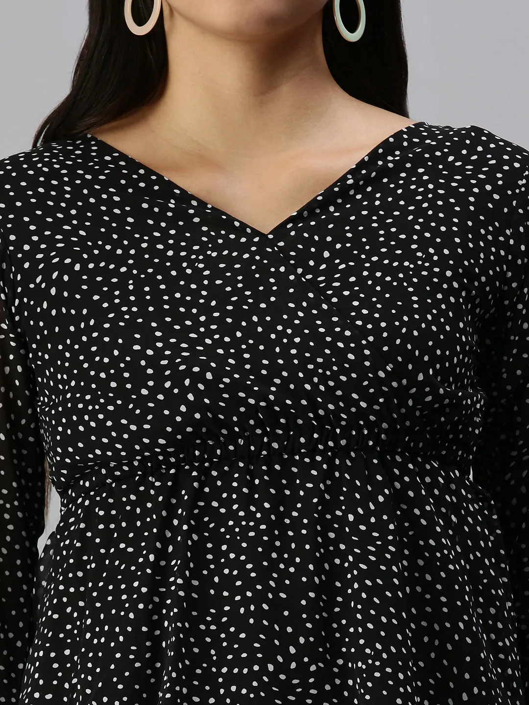 Women Black Printed Peplum Top