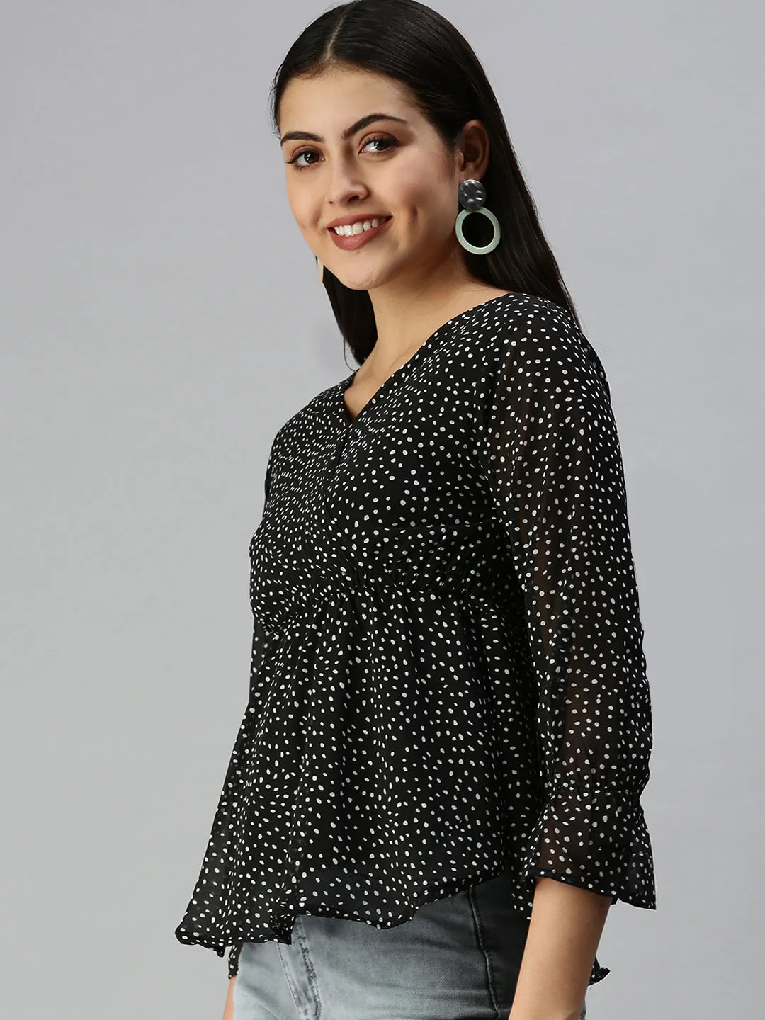 Women Black Printed Peplum Top