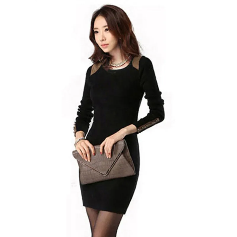 Women Korean Trendy Spliced Color-Matching Slim Look Hip Flattering Long Sleeved Dress