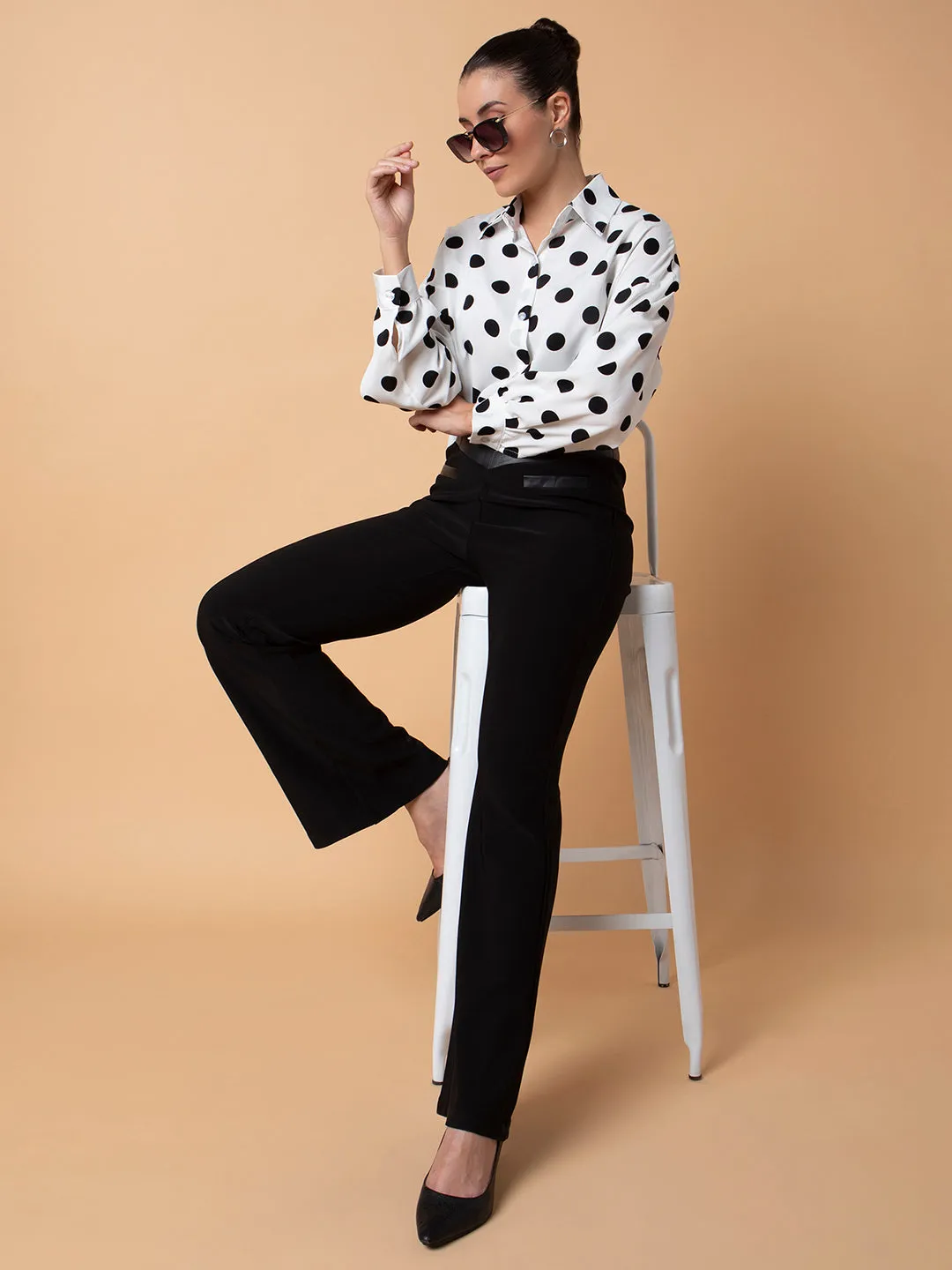 Women Polka Dots Off White Oversized Shirt