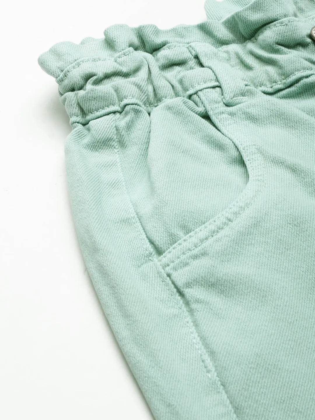 Women Sea Green Solid Regular Fit Denim Jeans