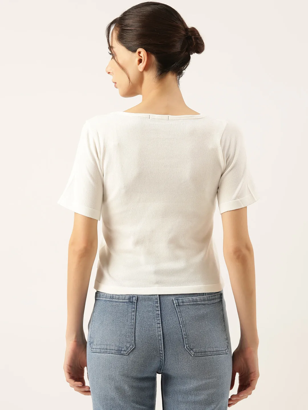 Women Solid White Fitted Top