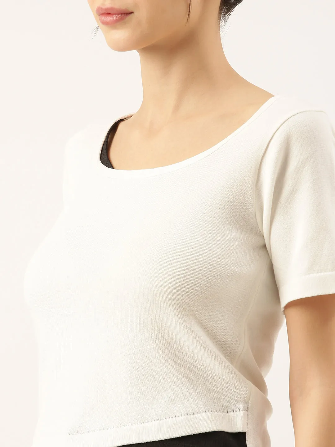 Women Solid White Fitted Top