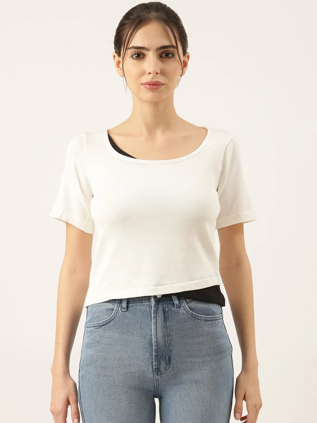 Women Solid White Fitted Top