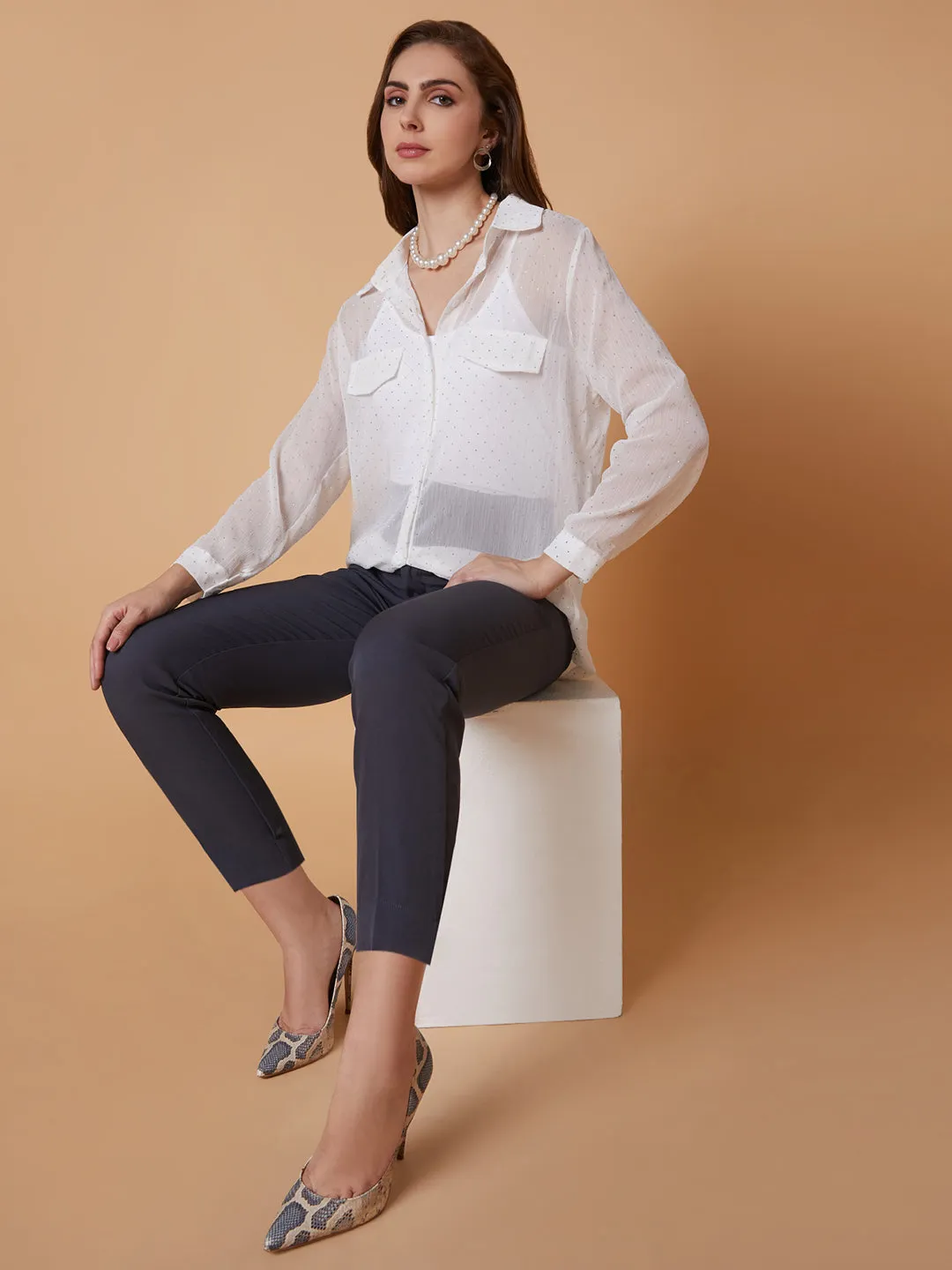 Women Solid White Oversized Shirt