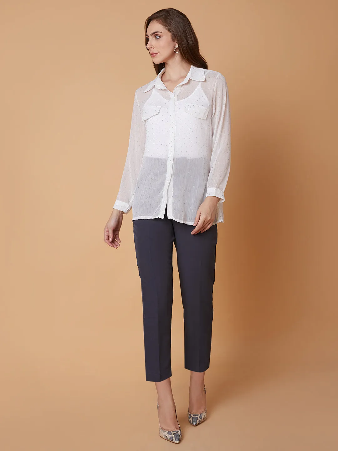 Women Solid White Oversized Shirt