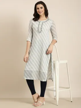 Women Straight White Abstract Kurta