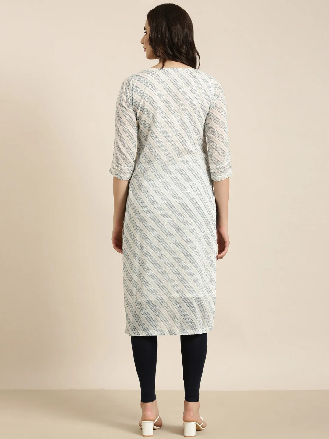 Women Straight White Abstract Kurta