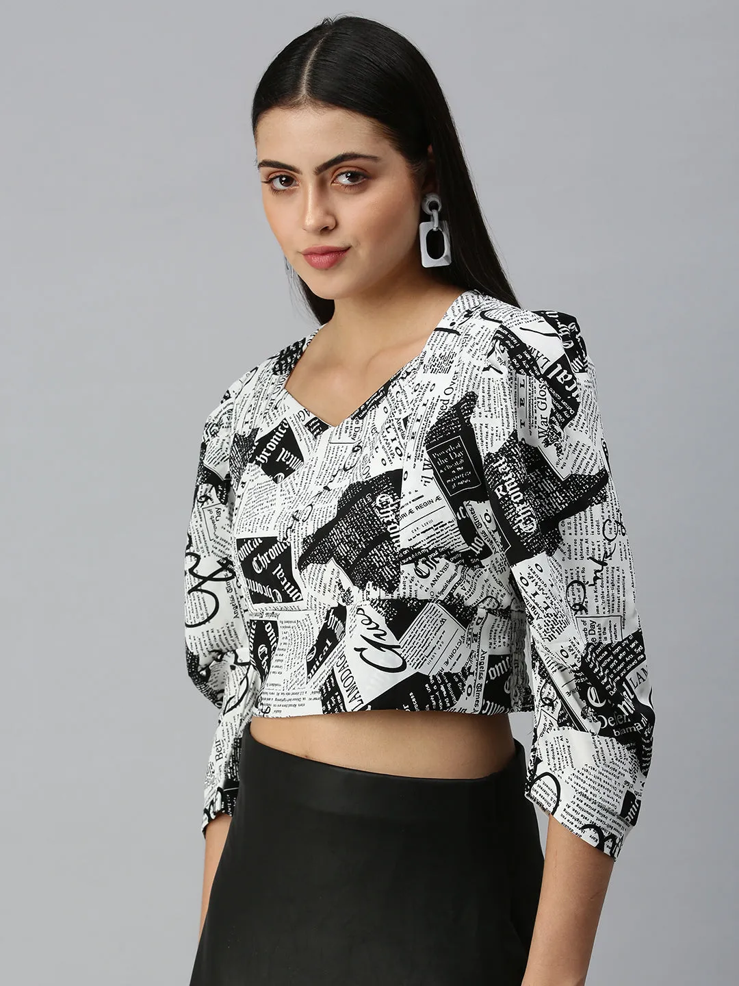 Women White Printed Crop Corset Top