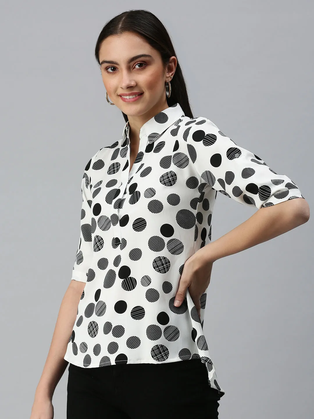 Women White Printed Shirt Top