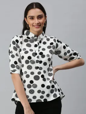 Women White Printed Shirt Top