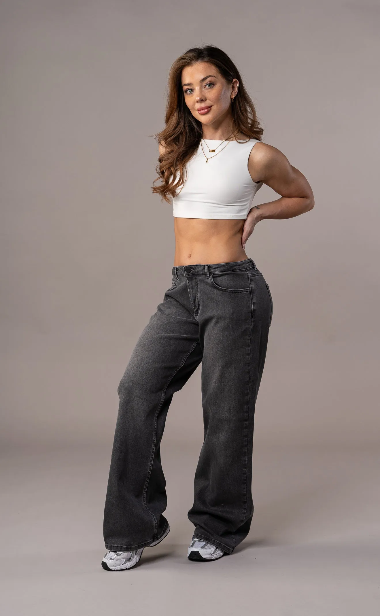 Womens Baggy Low Waisted Fitjeans - Grey