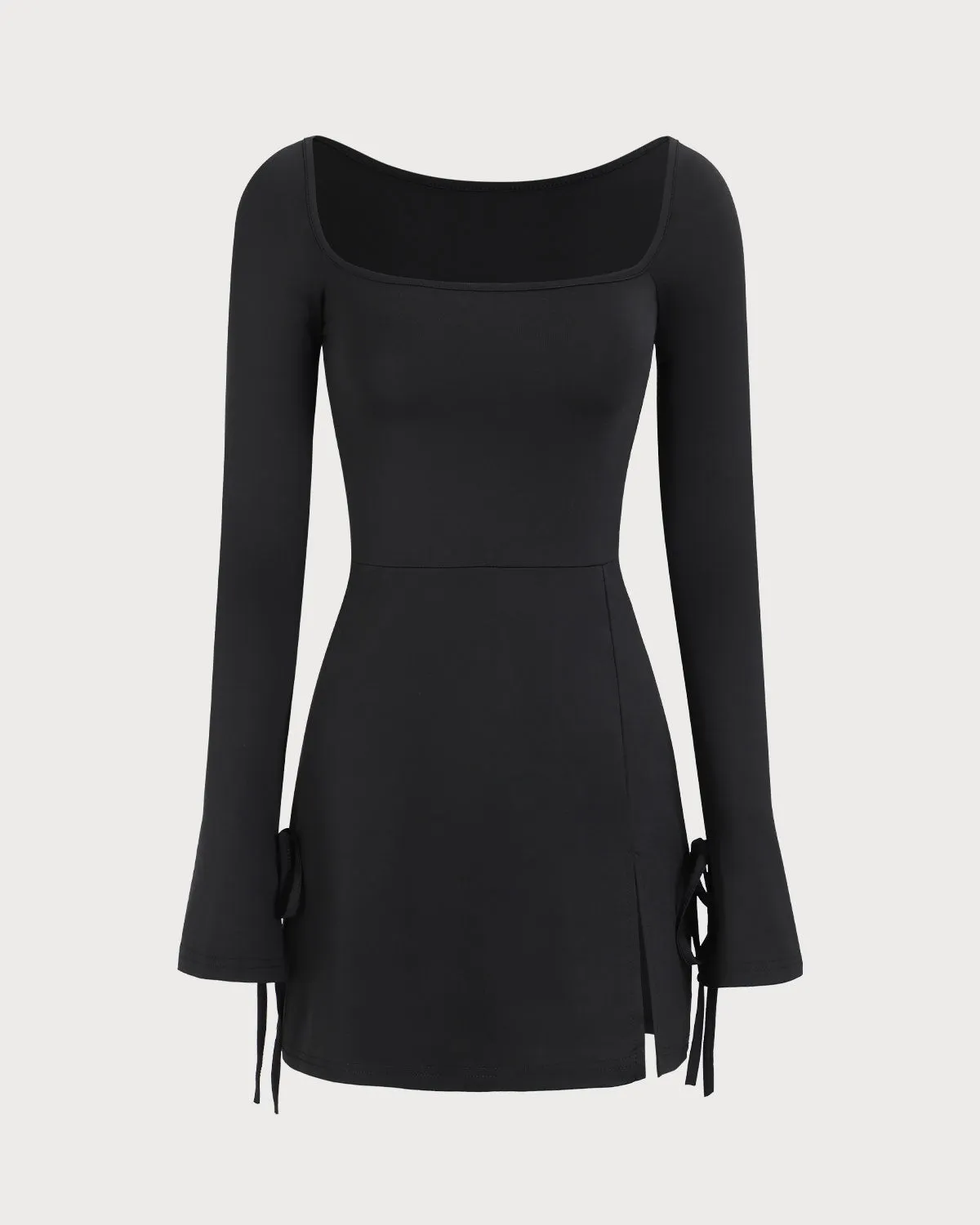 Women's Black Square Neck Long Sleeve Mini Dress