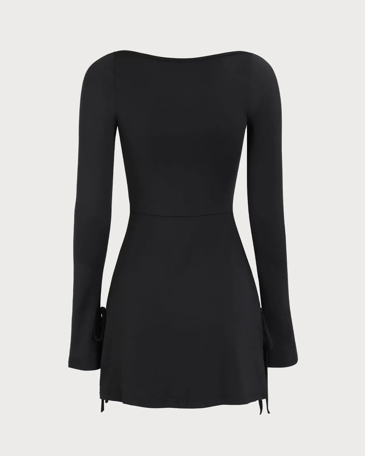 Women's Black Square Neck Long Sleeve Mini Dress