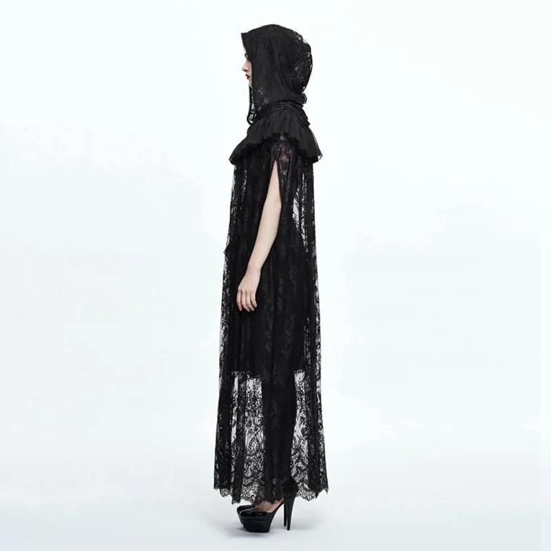 Women's Goth Long Lace Ruffled Cape