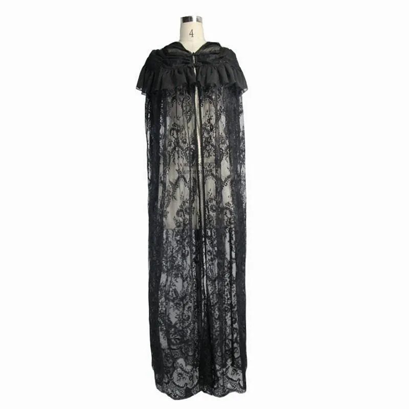 Women's Goth Long Lace Ruffled Cape