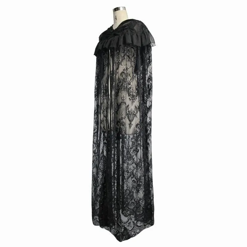 Women's Goth Long Lace Ruffled Cape