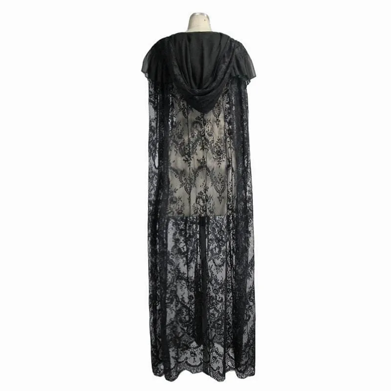 Women's Goth Long Lace Ruffled Cape