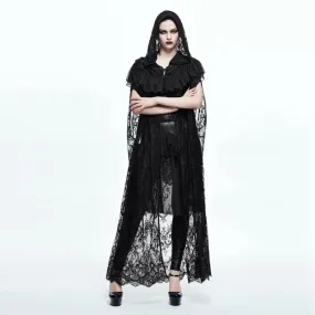 Women's Goth Long Lace Ruffled Cape