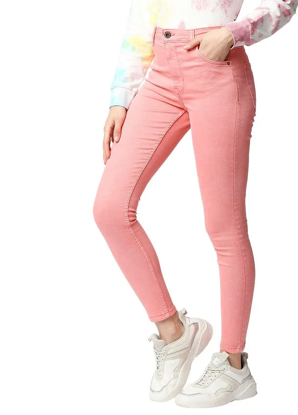 Women's High-Waist Blush Pink Skinny Jeans