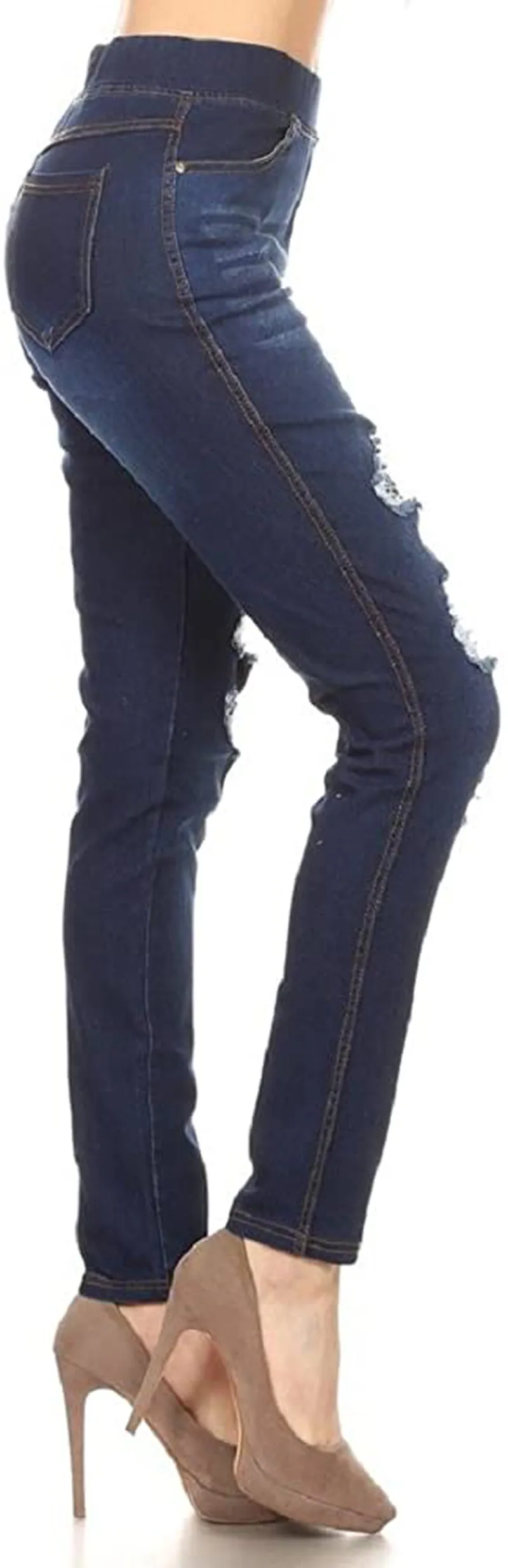 Women's Stretch Pull-On Skinny Ripped Distressed Denim Jeggings Regular-Plus Size