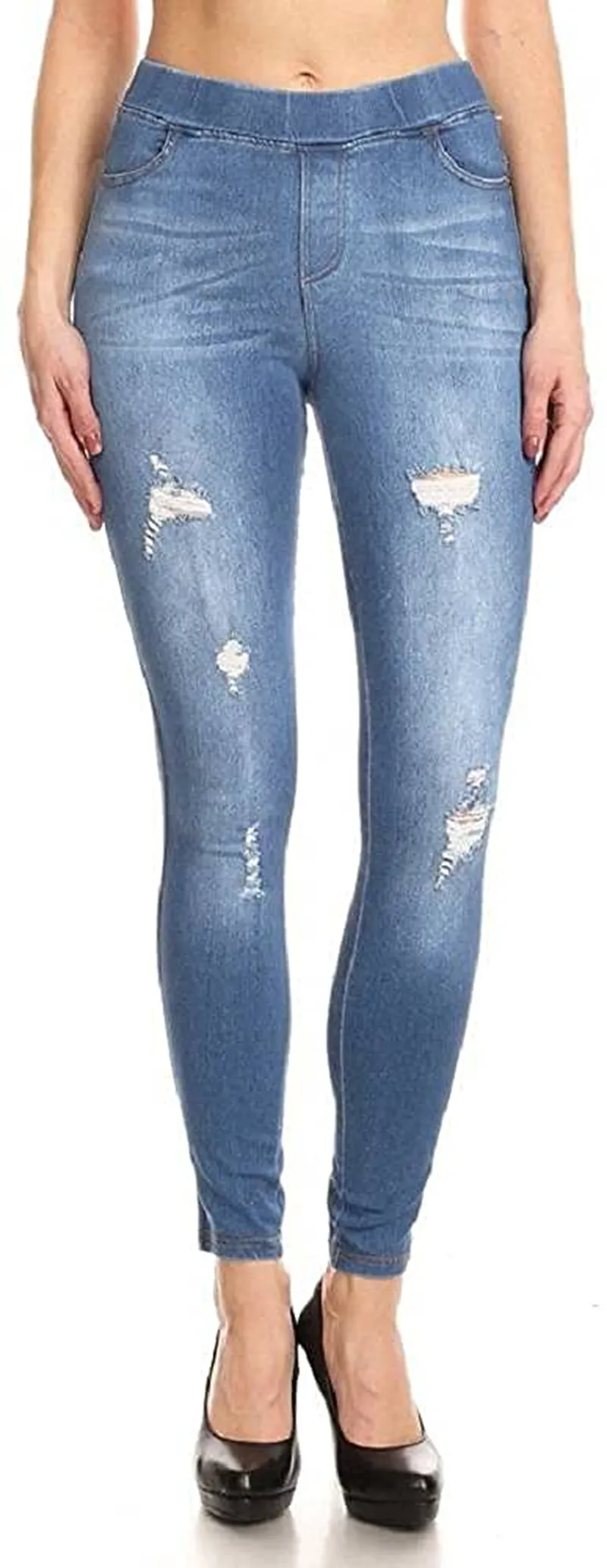 Women's Stretch Pull-On Skinny Ripped Distressed Denim Jeggings Regular-Plus Size