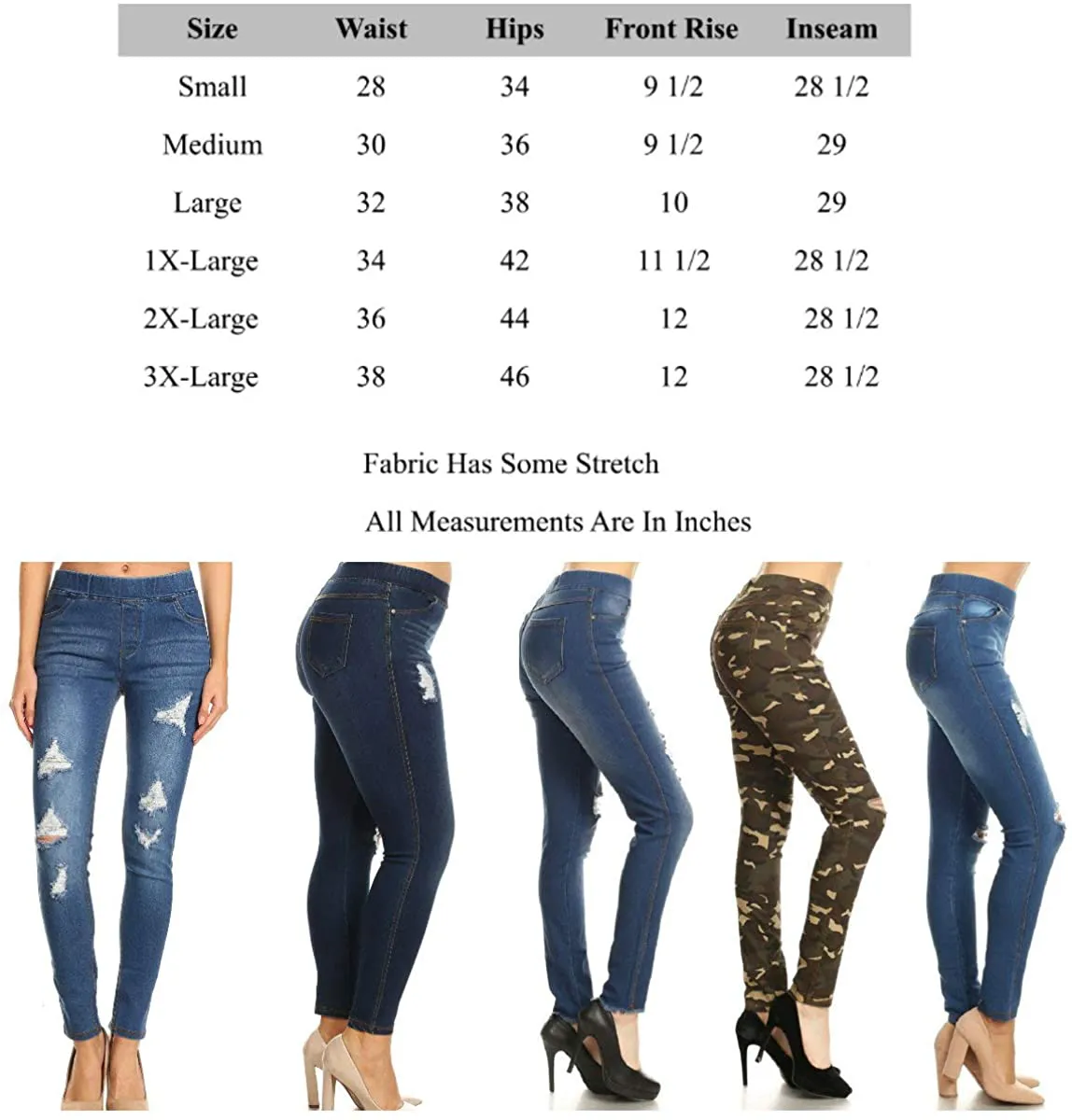 Women's Stretch Pull-On Skinny Ripped Distressed Denim Jeggings Regular-Plus Size