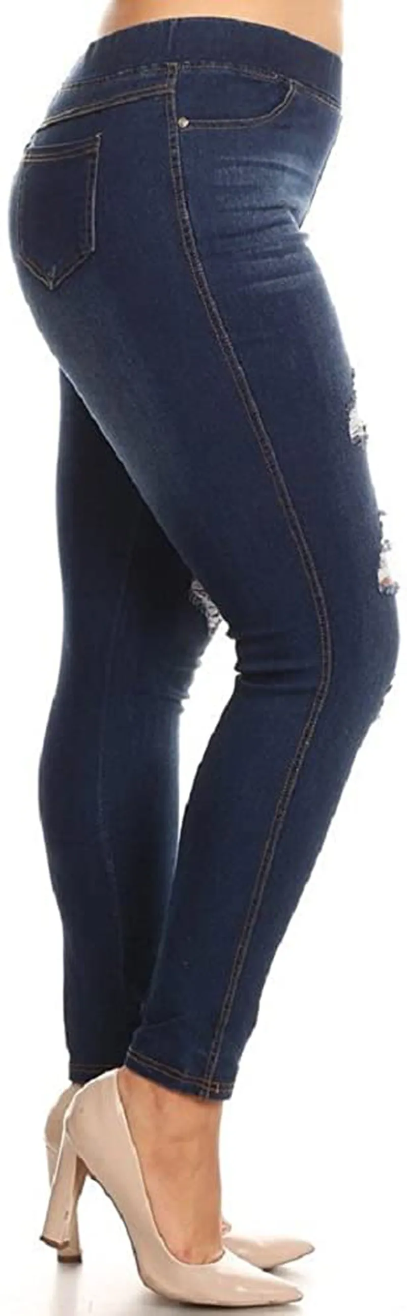 Women's Stretch Pull-On Skinny Ripped Distressed Denim Jeggings Regular-Plus Size