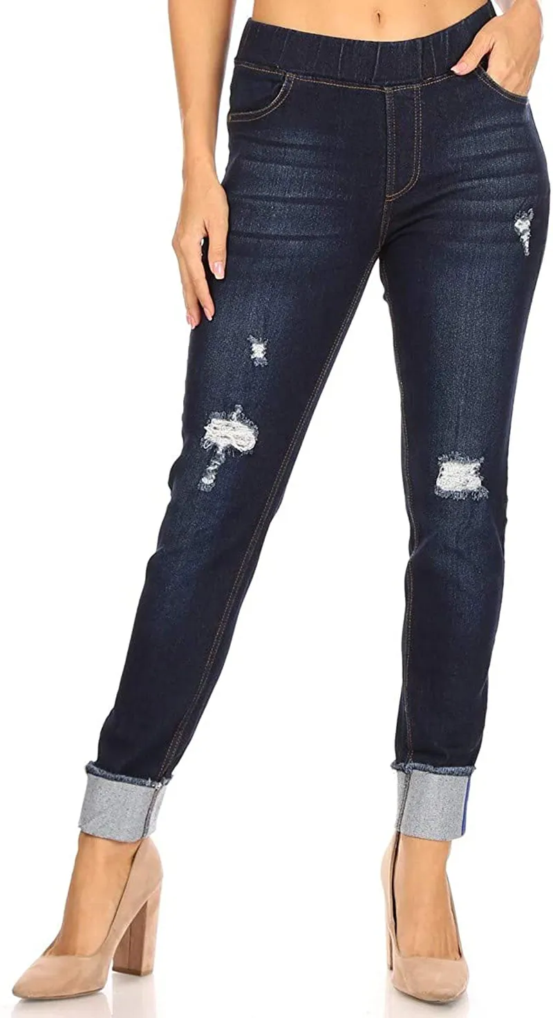 Women's Stretch Pull-On Skinny Ripped Distressed Denim Jeggings Regular-Plus Size